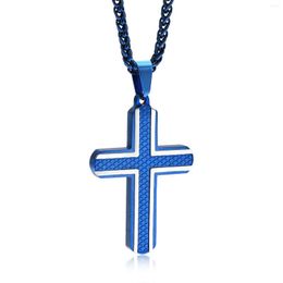 Kettingen eenvoudige kruishanger voor vrouwenhelft voor vrouwen blauw roestvrijstalen religieuze ketting gevlochten ketting 3 mm 24inch