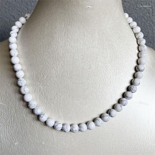 Chaînes Simple Mode Mat Perle Noir Ligne Blanc Turquoises Collier Pour Hommes Classique À La Main Naturel Brin Ras Du Cou Minimaliste Bijoux