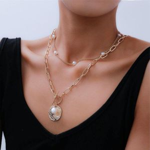 Chaînes Simple Mode Perle Double Collier Créatif Rétro Chandail Chaîne Femme Perlée Couches Kpop Personnalité D'or