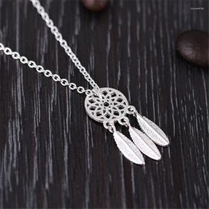 Chaînes Simple Mode Argent Plaqué Bijoux Personnalité Plume Dream Catcher Pendentifs Colliers Pour Femmes Cadeau Creative Accessoires