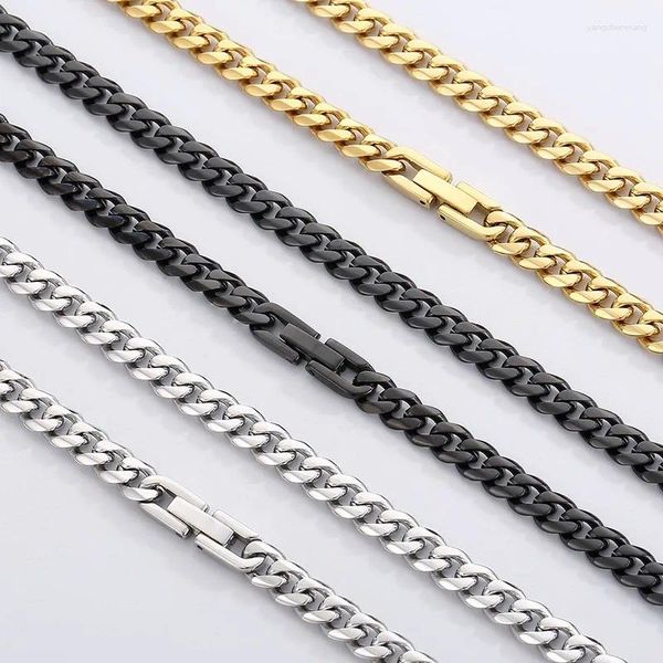 Chaînes Simple Collier épais en acier inoxydable pour femmes hommes poli chaîne à maillons cubains noir/argent/or couleur bijoux à la mode