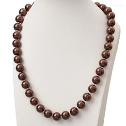 Chaines Style simple 10 mm Collier de perles brun foncé adapté aux dames élégantes Chaîne synthétique 18 pouces H849