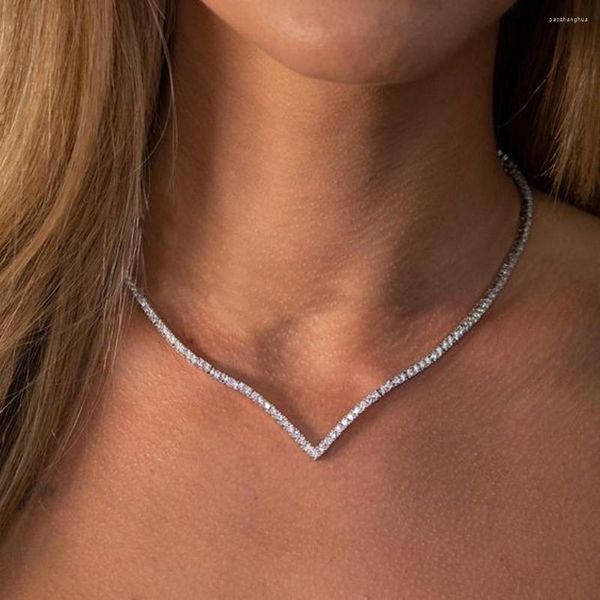 Cadenas Simple en forma de V collar gargantilla de diamantes de imitación joyería cadena de tenis Kpop cristal estético para mujeres accesorios de boda