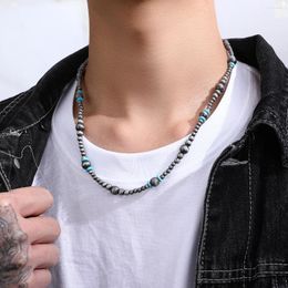 Chaînes Sindlan 1pc Western Cowboy Perle Perlée Chaîne Collier Pour Hommes Géométrique Mâle Mode Dans Bijoux Cadenas Para Hombre