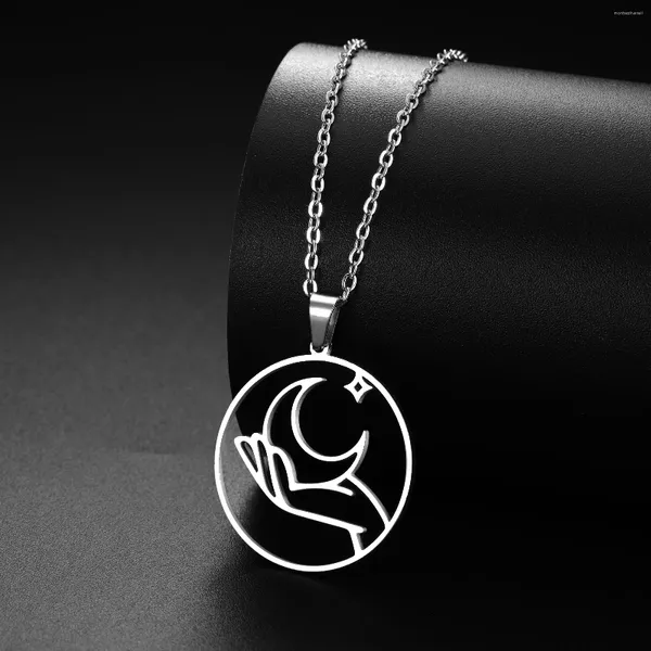 Chaines Collier à main Sipuris Moon pour femmes hommes Hommes en acier inoxydable sorcellerie Géométrie rond