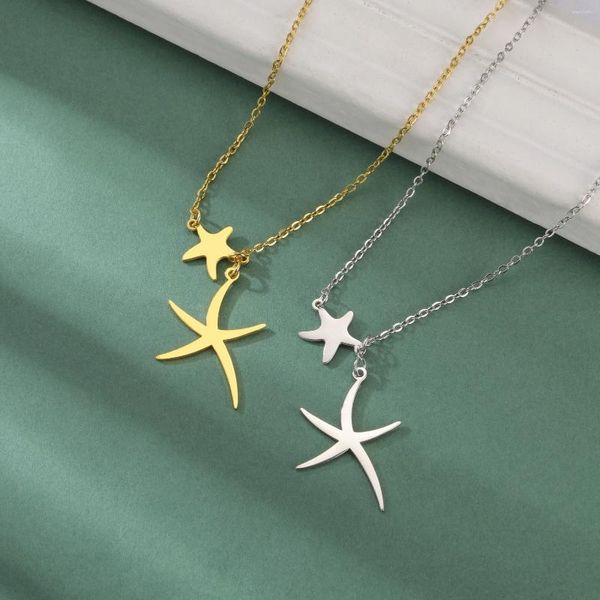 Chaines Collier de pendentif étoile de mer Sipuris pour femmes hommes en acier inoxydable Protéger l'océan Nature Croix de bijoux animaux