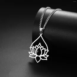 Chaînes Sipuris Goutte d'eau Lotus Collier pour femmes en acier inoxydable Mode Bouddhisme Amulette Pendentif Bijoux Cadeaux d'anniversaire