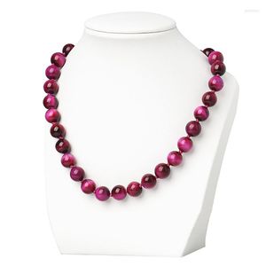 Ketens maat voor 10 mm donkere roze gladde roos tijger ogen steen maken doe -het -zelf ketting ketting 18inch damesdag geschenken h420