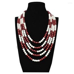 Chaînes Taille Pour 8mm Rouge Et Blanc Perles Rondes Multicouche Imitation Perles Collier 18-23 pouces Fit Thanks Giving's Day H180