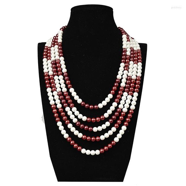 Chaînes Taille Pour 8mm Rouge Et Blanc Perles Rondes Multicouche Imitation Perles Collier 18-23 pouces Fit Thanks Giving's Day H180