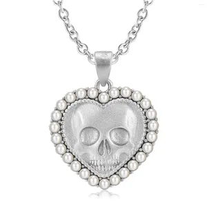 Chaînes Crâne Visage Collier Pendentif En Forme De Coeur Avec Argent Sterling Incrusté Niche Neutre Style Clavicule Chaîne Pull