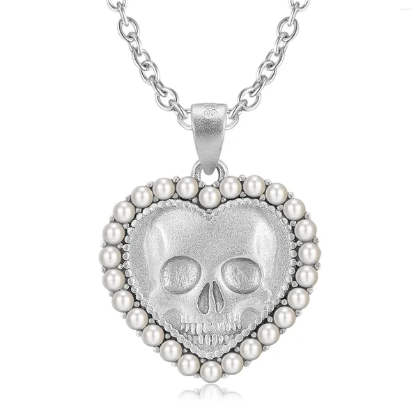 Cadenas Collar con colgante en forma de corazón con cara de calavera y nicho con incrustaciones de plata de ley, suéter con cadena de clavícula de estilo neutro