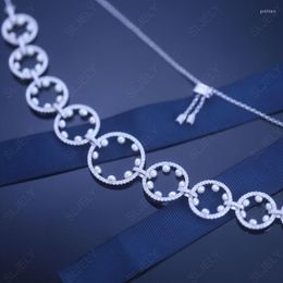 Chaînes SLJELY mode 925 cercles en argent Sterling pavé perles d'eau douce naturelles collier réglable femmes novembre série bijoux