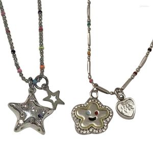 Chaînes petite étoile/fleur pendentif collier coloré perlé doux tour de cou chaîne mignon charme bijoux 634D