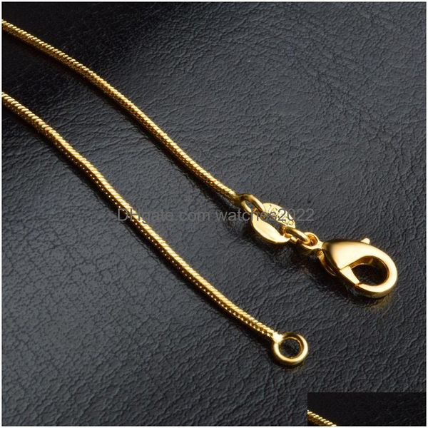 Chaines Colliers de serpent Smooth Designs 1 mm 18k Gold plaqué HOMMES FEMMES MODIE BIELLIE DIY ACCESSOIRES DES JEUILLES AVEC LOBSTER CLASP 16 DROP D DHWEY