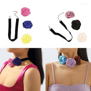 Chaînes en tissu doux tissu fleur collier ras du cou pour femmes filles Rose cou chaîne à la mode cravate à la mode bijoux cadeau