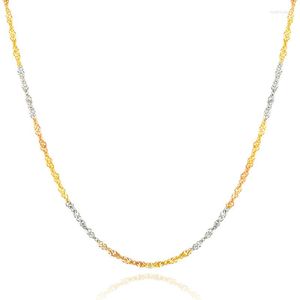 Kettingen Solid 18K Rose Gold Necklace Women Multi-Tone Water Ripple Link Chain P6243