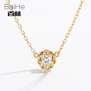 Cadenas Sólido 18K Oro amarillo 0.08CT H / SI Diamantes naturales Mujeres Moda Joyería fina Simple Casual Flor Collares de diamantes