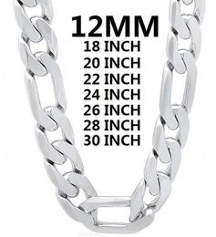 Cadenas Solid 925 Collar de plata esterlina para hombres Classic de 12 mm Cadena cubana de 12 mm 18-30 pulgadas Charm Joya de moda de alta calidad Boda