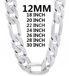 Chains Solid 925 Collier en argent sterling pour hommes classiques de 12 mm chaîne cubaine 18-30 pouces charme bijoux de mode de haute qualité mariage k8u1