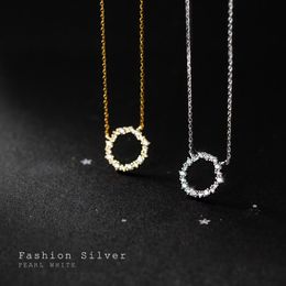 Chaînes solide 925 collier en argent Sterling pour femmes adolescentes creux rond CZ Zircon délicat colliers dames fête cadeaux d'anniversaire 2023