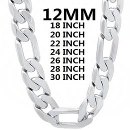 Chaînes Collier en argent sterling 925 massif pour hommes classique 12 mm chaîne cubaine 18-30 pouces charme haute qualité bijoux de mode mariage290x