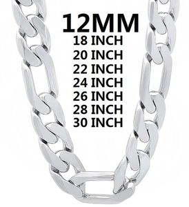 Cadenas Sólido 925 Collar de plata esterlina para hombres Clásico 12 MM Cadena cubana 18-30 pulgadas Encanto Alta calidad Joyería de moda Boda