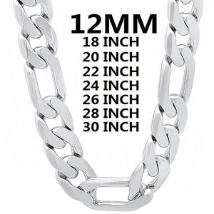 Cadenas Sólido 925 Collar de plata esterlina para hombres Clásico 12 mm Cadena cubana 18-30 pulgadas Encanto Joyería de moda de alta calidad Wedding2970