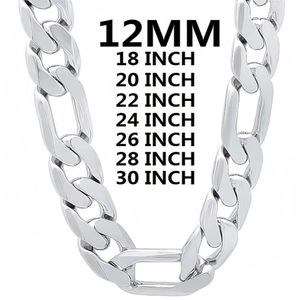 Chaînes Solide 925 collier en argent sterling pour hommes classique 12mm chaîne cubaine 18-30 pouces charme haute qualité bijoux de mode mariage 220h