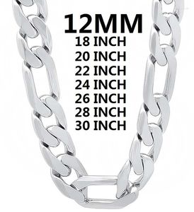 Cadenas Sólido 925 Collar de plata esterlina para hombres Clásico 12 mm Cadena cubana 18-30 pulgadas Encanto Alta calidad Joyería de moda Boda