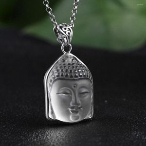 Chaînes en argent sterling 925 massif avec pendentif bouddha en quartz transparent de 3,8 cm de long.