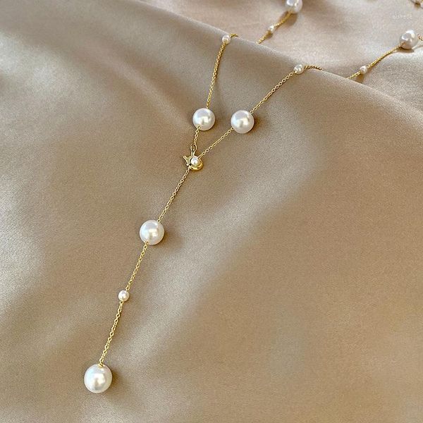 Chaînes corée du sud longue chaîne de perles collier femme mode tempérament vent froid pull rétro tout tendances clavicule