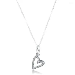 Chaines Colliers de pendentif coeur à main levée scintillants pour les femmes Saint-Valentin 925 Femme en argent sterling en argent sterling