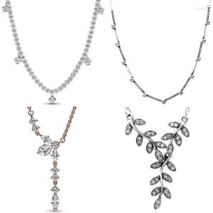 Chaînes Feuilles scintillantes Herbier Cluster Goutte Collier Bars Collier En Argent Sterling 925 Collier Pour La Mode Perle Charme Bijoux DIY