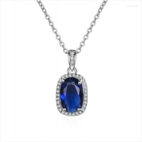 Chaînes vente spéciale mode ronde imitation perle cristal cuivre plaqué zircon collier avec saphir coloré pour les femmes