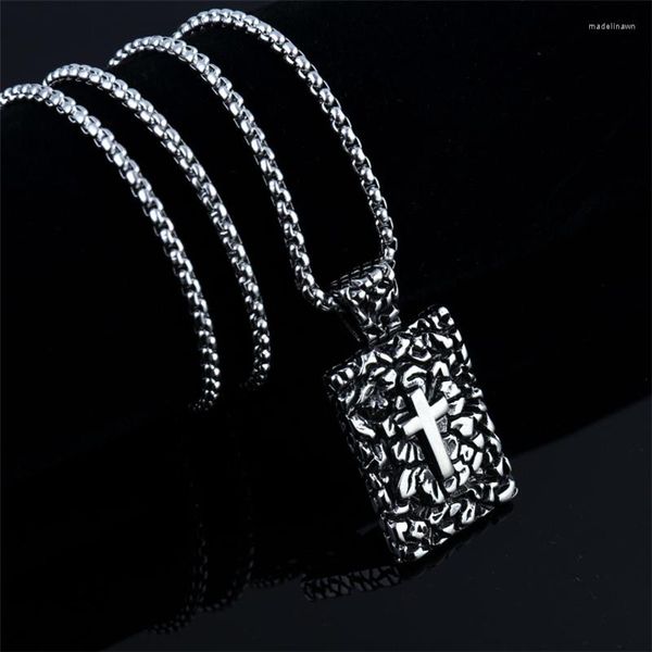 Chaînes carrées grande étiquette croix pendentif pendentif rétro rock collier style punk catholique jésus bijoux