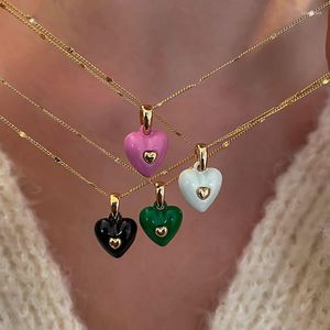 Chaînes SRCOI coréen couleur émail amour collier minimaliste Preppy pêche coeur point chaîne pendentif tempérament clavicule bijoux