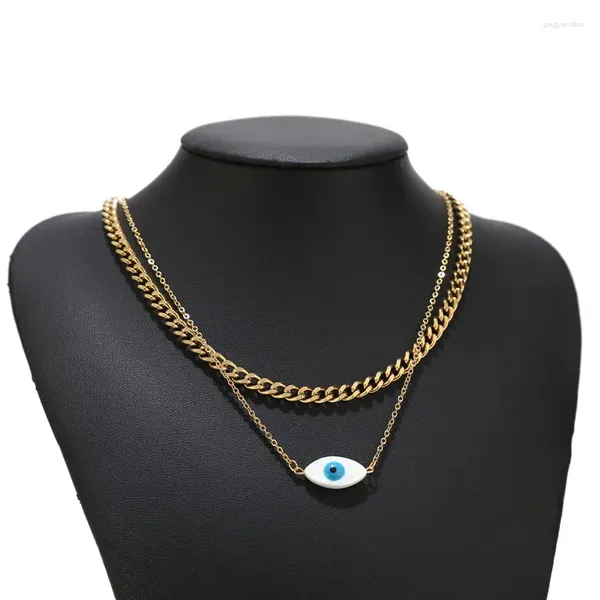 Chaînes en acier inoxydable plaqué or 18 carats double chaîne épaisse cubaine polyvalente coquille naturelle pendentif collier bijoux de mode