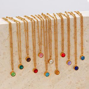 Chaînes en acier inoxydable Collier de pierre de naissance pour femme petite amie couleur or mariée designer pendentif colliers cadeau d'anniversaire bijoux