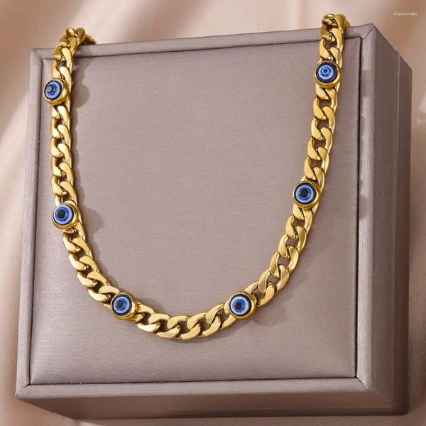 Cadenas de acero inoxidable ojos azules collar de cadena gruesa para mujer colgante malvado Y2k joyería de Navidad regalo gota