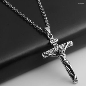 Chaînes en acier inoxydable chaîne pendentif chrétien jésus croix collier hommes religieux pâques tour de cou prière baptême bijoux