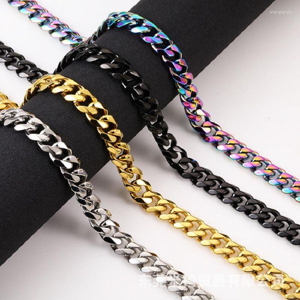 Cadenas de acero inoxidable collar de cadena de eslabones cubanos mujeres hombres 7mm negro colorido 18K oro resistente fuerte Rolo clavícula pesado grueso regalo