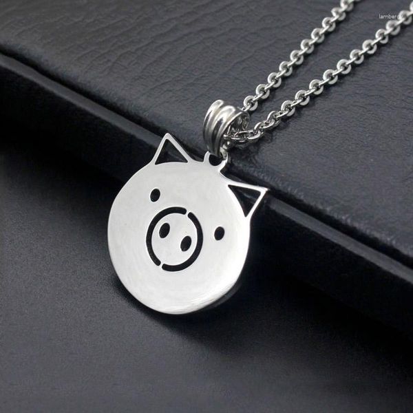 Chaînes en acier inoxydable mignon dessin animé cochon collier pendentif chance animal couleur argent bijoux animal pour femmes fille cadeau