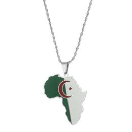 Ketens roestvrij staal email vlag Afrika algerije kaart hanger kettingen zilveren goud kleur sieraden country cadeau