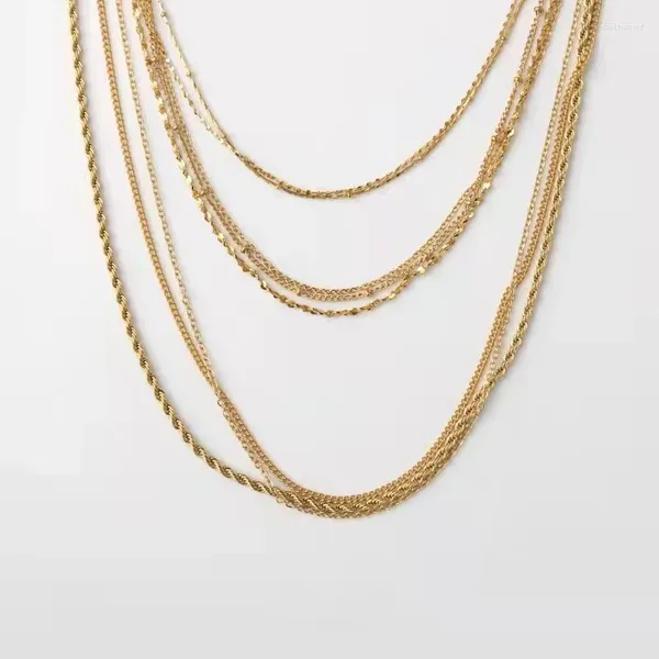 Cadenas de acero inoxidable Collar de cadena de color dorado para mujeres Gargantilla larga Hombres Collar Cuello Cordón DIY Colgante Cordón de plata Langosta