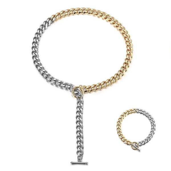 Cadenas de acero inoxidable medio oro / plata color collar de cadena cubana para hombres mujeres joyería gargantilla collier chunky moda diychains