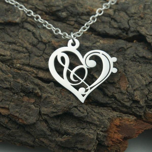 Chaînes en acier inoxydable en forme de coeur musique symbole amour collier mode Couple pendentif cadeau