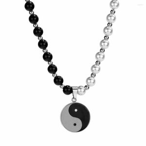 Kettingen roestvrij staal hiphop street dance yin en yang black witte parel hanger ketting mannen vrouwen statement cadeau