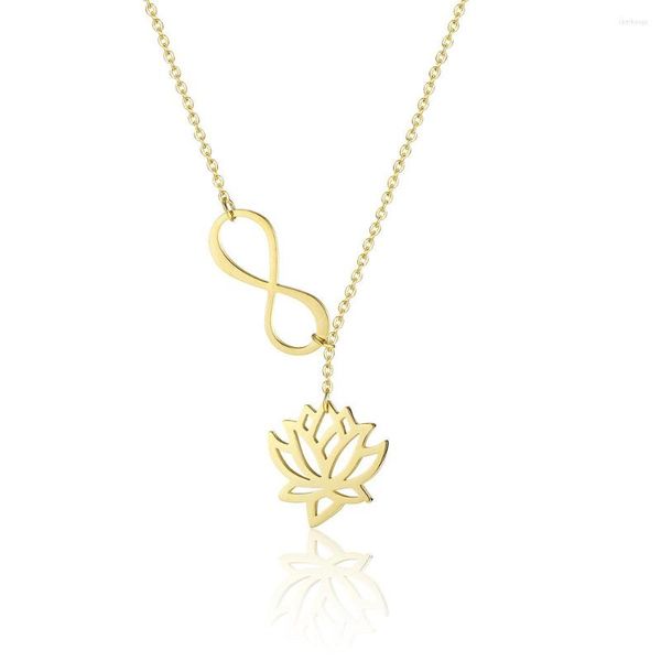 Chaînes En Acier Inoxydable Symbole De L'infini Lotus Collier Unique Blooming Flower Yoga Plant Lady Bijoux Colliers