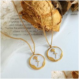 Chaines en acier inoxydable Irregar rond coquille en métal rose pendentif collier Womens y chain de cou groupe de luxe bijoux gouttes de cadeaux